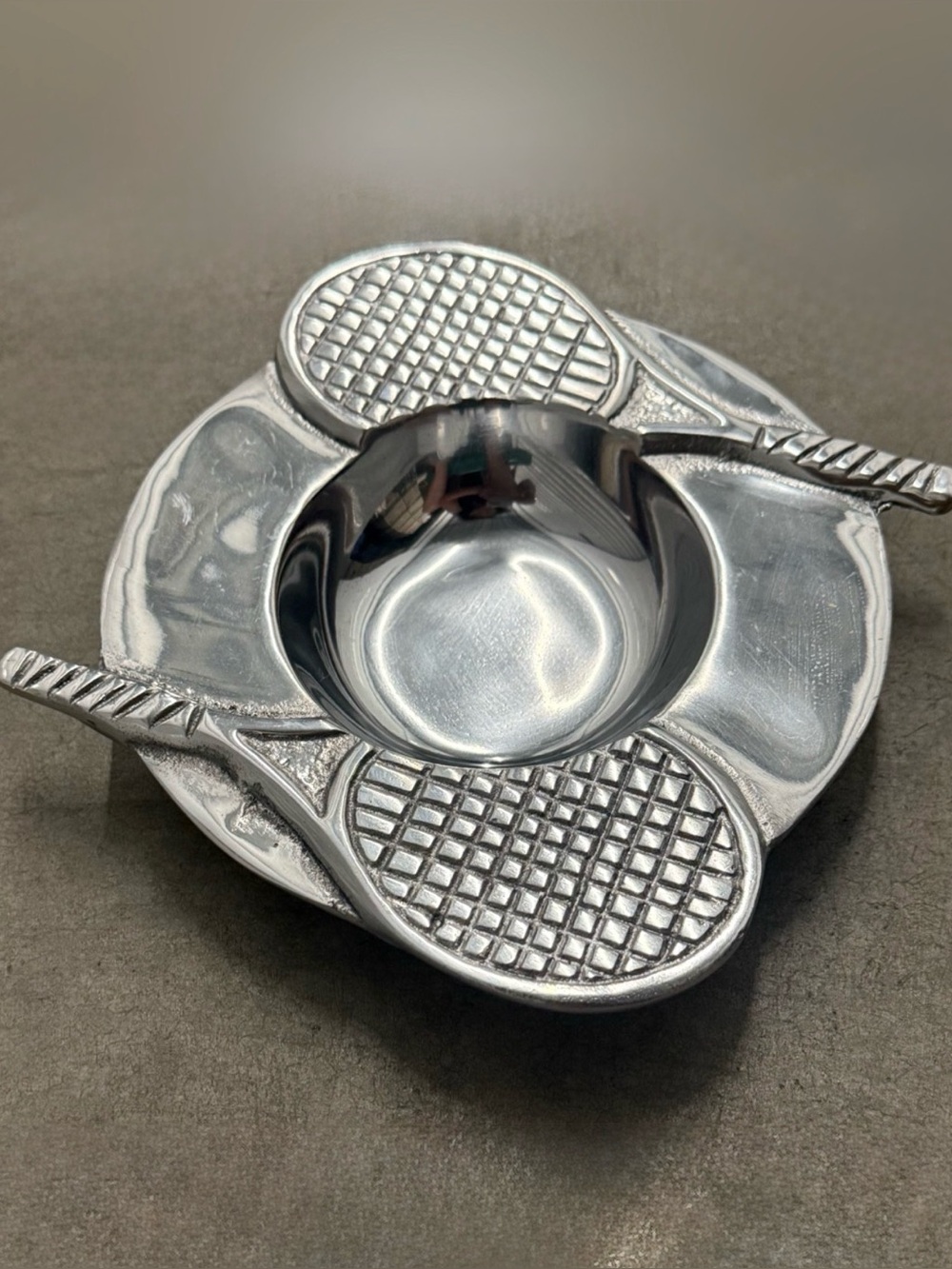 Unbranded Aluminum Tennis Racquet Motif Bowl 7” Diameter
